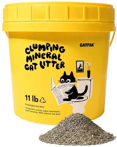 CATPAK Clumping Cat Litter - 100% Natural Attapulgite Clay Ultra-Low Dust (0.35%) Lock & Dry Technology for a Fresh Home Fast Clumping & High Absorbency Flushable 5Kg (11lbs)