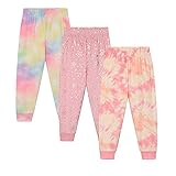 BTween Girls 3 Pack Velour Jogger Pants Set, Soft and Comfortable Lounge Pants for Kids, Pink Tie Dye Bundle, Size 10