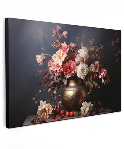 MuchoWow© Impression sur Toile Decoration Murale Peinture 60x40 cm Tableaux Decoratifs Muraux Décoration Chambre Nature morte - Fleurs - Roses - Bouquet -...
