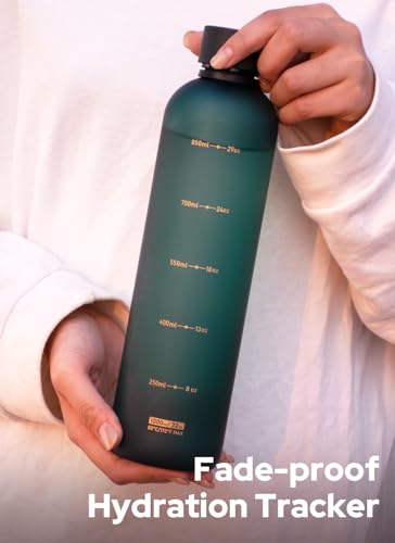 Image of Opard Slim Water Bottle 32oz, Dishwasher Safe Plastic Water Bottle BPA-Free, Leakproof Screw Top, Forest Green, Reusable for Travel School Sport Gym Hiking