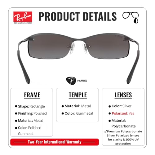 Image of Ray-Ban RB3183 Rectangle Shaped Sunglasses for Men with Official RAYBAN Eyewear Kit