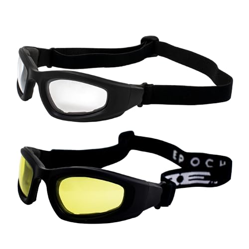 Epoch Eyewear Padded Motorcycle Goggles 2 Pair Black Frames w/Clear & Yellow Lenses