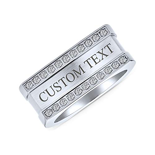 Bling Jewelry Personalize Greek Key Geometric Pave CZ Accent Cubic Zirconia Cross Mens Rectangle Signet Statement Band Ring For Men .925 Sterling Silver or Stainless Steel