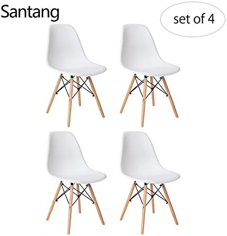 White Modern Dining Chairs, Mid Century Modern Chair Set of 4 Plastic Dining Chairs,White Dining Chairs Cover Natural Wood Legs
