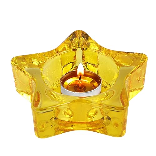Holibanna Star Candle Holder 2pcs Crystal Taper Candle Candlestick Holders Pentagram Glass Candle Base Decorative for Wedding Tabletop Christmas Yellow