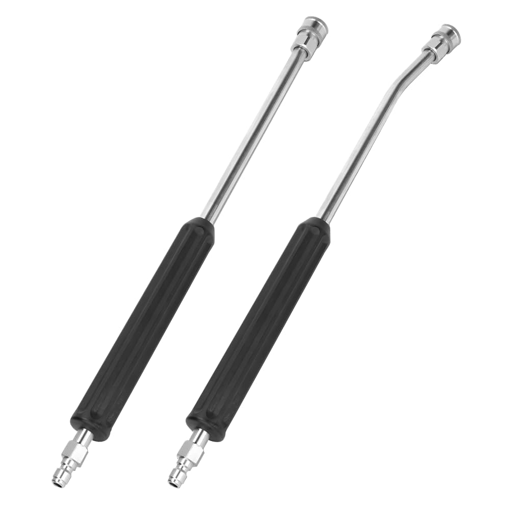 Pressure Washer Extension Wands, 2Pcs 16 Inch Stainless Steel Power Washer Lances, 1/4'' Quick Connect Curved & Straight Wand for Pressure Washers