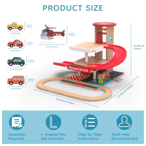 Image of Wooden Parking Garage Toy Set for Toddlers Ages 3-5
