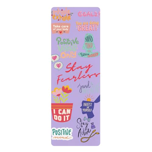 Motivational Yoga Mat, Purple with Positive Affirmations, Stay Fearless Design, Extra Long Exercise Mat