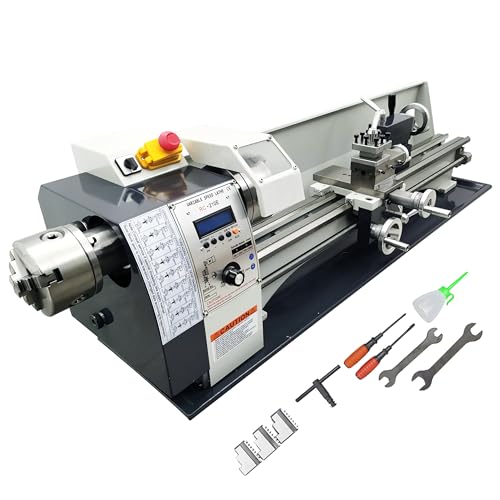 TECHTONGDA Metal Lathe Precision Double Chuck Bench Lathe 8X31” Gearless Lathe Machine Electronic Leadscrew Automatic Thread 1100W Brushless Motor DIY Mini Lathe for Cue Stick