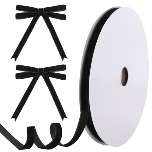 Image of Tsorode 25 Yards Velvet Ribbon for Christmas Tree Gift Wrapping,3 /8 Inch (Black, 3 /8 inch)