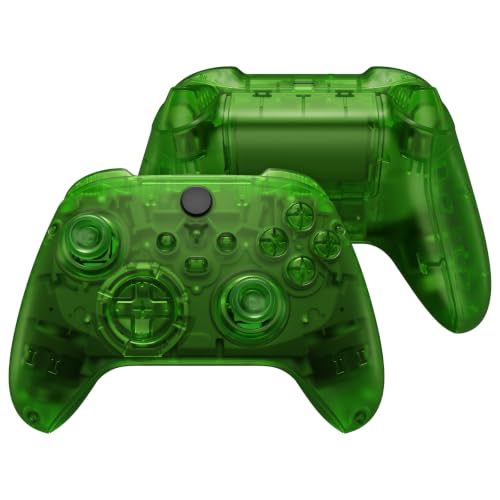 eXtremeRate Full Set Shell Buttons for Xbox Series X &amp; S Controller, Clear Green Replacement Side Rails Grips Front Back Plate Cover for Xbox Core Wireless Controller [Controller NOT Included]