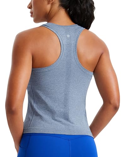 Image of CRZ YOGA Seamless Racerback Tank Waist Length | Training, Chafe-Free, Slim Fit, Crewneck, Mesh Vents, Workout, Sleeveless Tops for Women