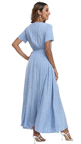 Image of VintageClothing Women's Floral Maxi Dresses Boho Button Up Split Summer Casual Long Dress Beach Party Dress