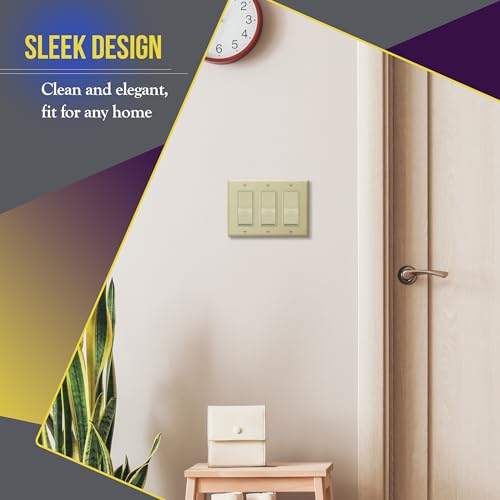 Image of ENERLITES Decorator Light Switch or Receptacle Outlet Wall Plate, Gloss Finish, Size 3-Gang 4.50 inch x 6.38 inch, Unbreakable Polycarbonate Thermoplastic, UL Listed, 8833-I, Ivory