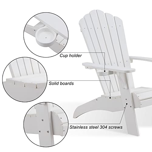 Psilvam Adirondack Chair, Oversized Poly Lumber Fire Pit Chair With Cup Holder, 350Lbs Support Patio Chairs For Garden, Weather Resistant Adirondack Chair Looks Like Real Wood (1, White) #TOP3