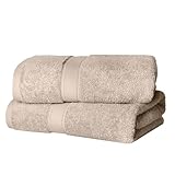 Superior Egyptian Cotton Pile Bath Towel Set of 2, Ultra Soft Luxury Towels, Thick Plush Essentials, Absorbent Heavyweight, Guest Bath, Hotel, Spa, Home Bathroom, Shower Basics, Stone
