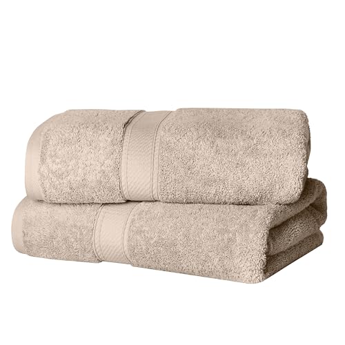 Superior Egyptian Cotton Pile Bath Towel Set of 2, Ultra Soft Luxury Towels, Thick Plush Essentials, Absorbent Heavyweight, Guest Bath, Hotel, Spa, Home Bathroom, Shower Basics, Stone