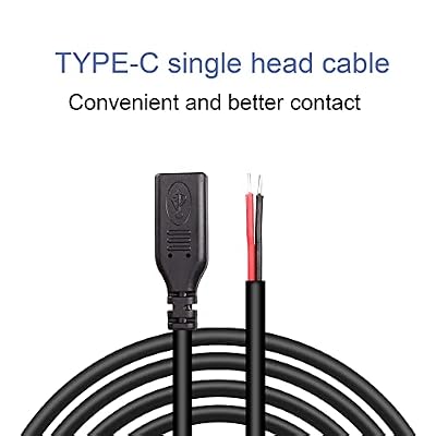 USB Type-C Pigtail Cable Extension Power Cable 22AWG 5V 3A USB-C Plug to 2 Pin Bare Wire Open End Connector for DIY - 1M/3.2FT 5PCS (Type C Female)