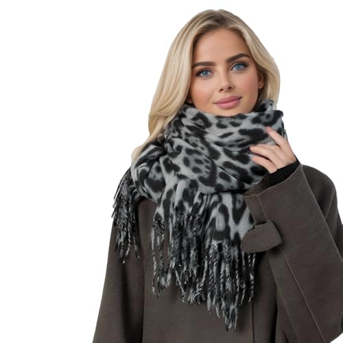 Yeieeo Winter Scarf for Women Leopard Printed Scarf Fall Winter Thick Fashion Fringed Shawl2