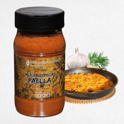 CON SABOR A HUMO Mezcla de Especias para Paella, 200 Gramos, Tarro, Condimento en Polvo, Sin Gluten