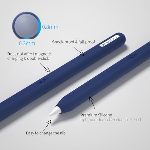 Image of Ultra Thin Protective Pencil Cover for Apple Pencil Pro &Apple Pencil 2nd Gen Silicone Case Sleeve Compatible with Apple Pencil Pro (Dark Blue)
