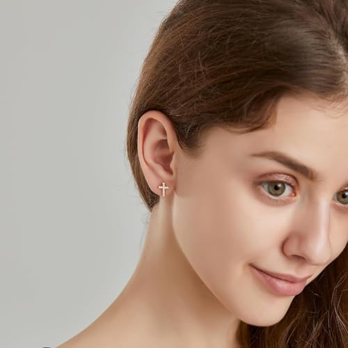 Tiny Gold Earrings, Hypoallergenic Cross Stud for women, Small Cubic Zirconia Huggies Jewelry2