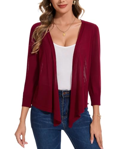 Image of MINTLIMIT Women's Tie Front Cardigan Casual 3 /4 Sleeve Bolero Shrug Knotted Lightweight Sheer Shrug Cardigan Sweater Top