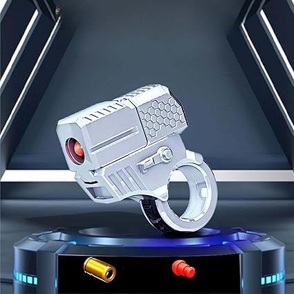 Alloy Finger Ring Launcher Toy – Spinning Fidget Ring Gun with Realistic Decompression Pistol Design | EDC Magnetic ((Shell-ejecting fingertip Pistol 1 Gun + 3 Shells + 10 Bullets), Grey)