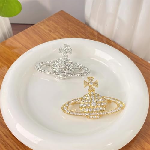 Image of Dreuyet Saturn Planet Brooch Pin for Women Ladies Dainty Rhinestone Star Lapel Pin Cubic Zirconia with Crystal Planet Brooch Fashion Dress Accessories Jewelry for Suit Clothing Jackets Badges