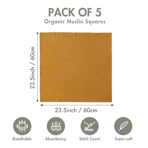 Image of Muslin Receiving Blankets, Neutral Blanket Swaddling for Newborn Boys and Girls, 5 Pack Breathable and Skin-Friendly Swaddle Wrap for Infant Baby (Fresh Colors)