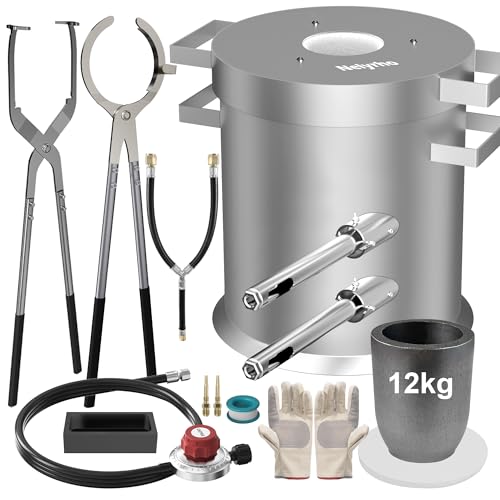 Nelyrho 12KG Propane Smelting Furnace Kit with 2 Crucible Tongs Full Stainless Steel Foundry Kiln Smelting Gold Silver Copper Aluminum Metal Recycle Smelting Casting Tool