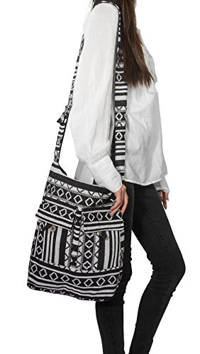 Tribe Azure Aztec Black White Woven Handmade Crossbody Hobo Women Shoulder Bag Sling Casual Large2