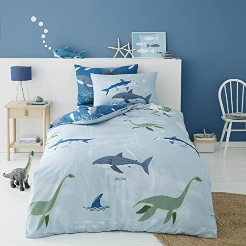 GC GAVENO CAVAILIA Super Soft Kids Dinosaur Bedding Double, Luxury Reversible Polycotton Animal Quilt Bed Sets, Grey