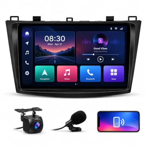 4-Core Car Radio for Mazda 3 2010–2013, Android Head Unit 2GB RAM + 32GB ROM, 1280×800 HD Touchscreen Stereo with Wireless CarPlay & Android Auto, GPS, 5G WiFi, Bluetooth 5.0, FM, SWC,