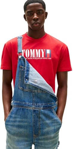 Tommy Jeans Camiseta de Manga Corta Hombre Flag tee Regular Fit, Rojo (Sapphire Red), S