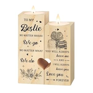 Niyewsor Christmas Bestie Gifts, Heart Shaped Candle Holders Gifts for Bestie, Personalized Candle Gift for Women Sister, Christmas Birthday Graduation Wedding Presents for Friend