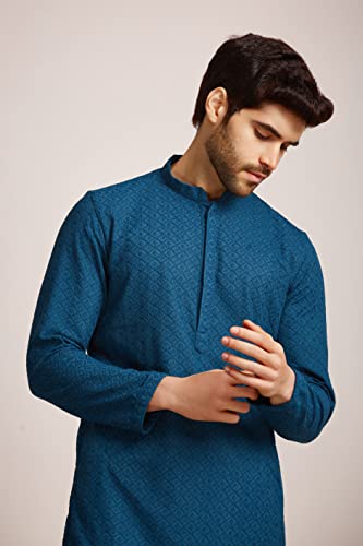Image of Manyavar Men's Cotton Blend Self-Design Kurta Pyjama Set (2pcs)