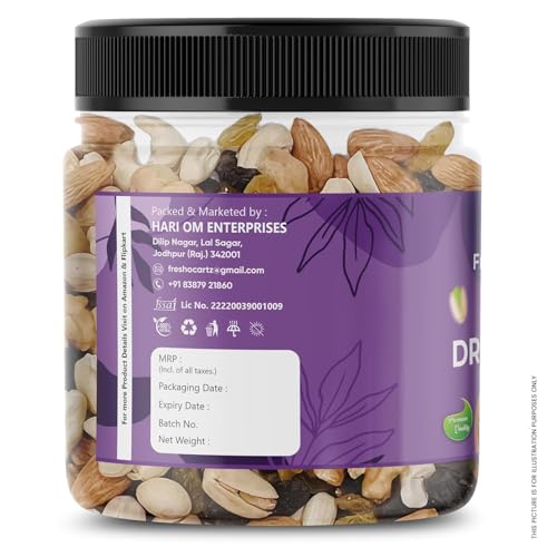 Image of FreshoCartz Mixture of Dried Almonds, Cashew Nuts, Green Raisins, Black Raisins,Walnut Kernels,Apricots,Pistachios | Rich in Nutrients | Dry Fruits Mix - Jar Pack (Mix Dry Fruits, 250g (Pack of 1)