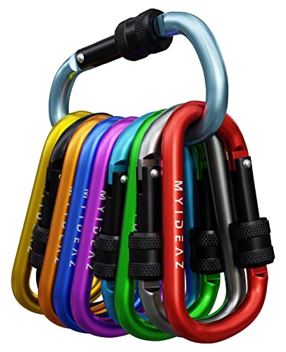MyIdeaz Schraubkarabiner Rostfrei 10 Stück Premium Aluminium Outdoor Karabiner D-Ring Verschluss, Schnappkarabiner zum Wandern, Schlüsselanhänger, Camping, Haustiere, Angeln, Haus und Garten