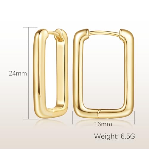 Gold Hoop Earrings for Women 14K Gold Hoop Earrings for Women Square Hoops Earring for Womens Square-Shape with Clean Lines Simple Square Hoops Earring for Womens 24mm2