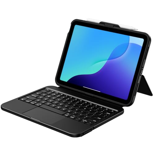Image of Jibrealg Rugged Keyboard Case for iPad A16 11th /10th Generation, Heavy Duty Shockproof Protective Case with Pencil Holder, USB‑C Direct Connect Folio Keyboard Cover with Trackpad for Education