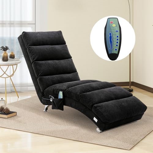 GOAWGO Black Linen Upholstered Chaise Lounge Chair with Electric Massage