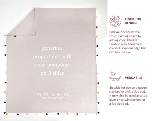 Cotton Blankets Queen Size - Smooth Pique Weave Texture Throw Blanket Perfect For Snuggling In Bed, Sofa And Couch - Soft, Durable, Cozy Blanket Good For Twin Queen Bed (79X95 In. Cream Beige) #TOP3