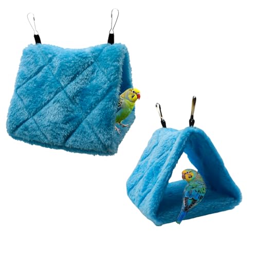Image of 2 Pack Warm Bird Nest House Shed Hut Parrot Sleeping Bed Hanging Hammock Snuggle Cave Birds Hut Hideaway Tent for Pet Parrot Macaw Budgies Cockatiels Cockatoo Lovebird Size S (Blue&Grey)