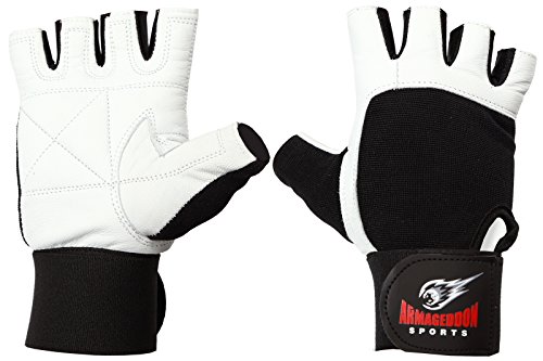 Real piel Fitness guantes para hombres o mujeres con muñeca envuelve armagedón deportes  Perfecto para el deporte Fitness Gym y Crossfit, Blanco