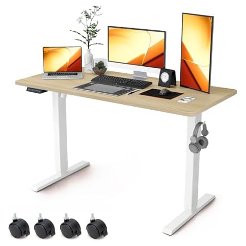 Win Up Time Standing Desk Adjustable Height- Whole Piece Desktop Stand Up Desk, Electric Standing Desk, Sit to Stand Desk for Home & Office Computer Desk, 48 Inch, Maple Cover