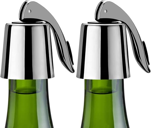 Weinflaschenverschluss 2 Stück Edelstahl Weinverschlüsse Flaschenverschluss Verbessertes Pleuel verstärkt wiederverwendbar hält Wein frisch Geschenkidee für Weinliebhaber(Wine Stopper Silber)