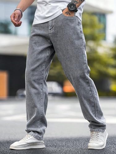 Image of KOTTY Men's Baggy Straight Fit Denim Jeans Washed Wide Leg Urban Fashion Comfortable Trendy Style