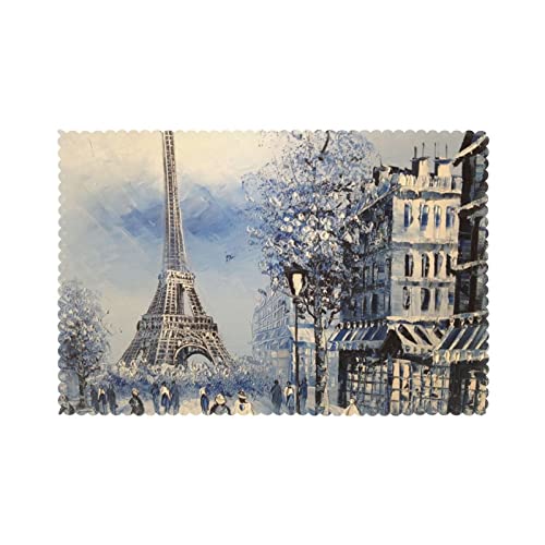 Lot de 6 sets de table romantiques Paris Tour Eiffel pour table à manger - 45,7 x 30,5 cm - Faciles à nettoyer - Résistants à la chaleur et imperméables