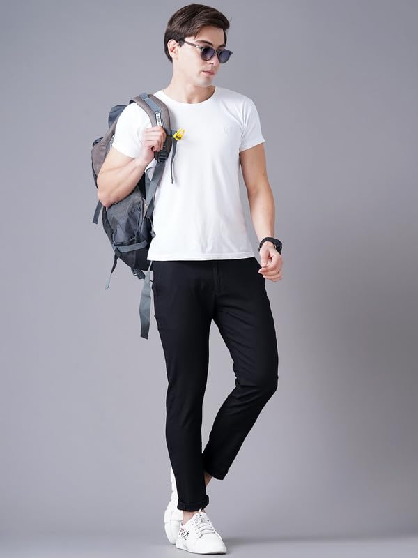 Image of British Club 100% Cotton Slim Fit Flat-Front Trousers for Men | Tailored Design for a Clean Look | Versatile for Office & Casual Wear | Lightweight Breathable Fabric | Black